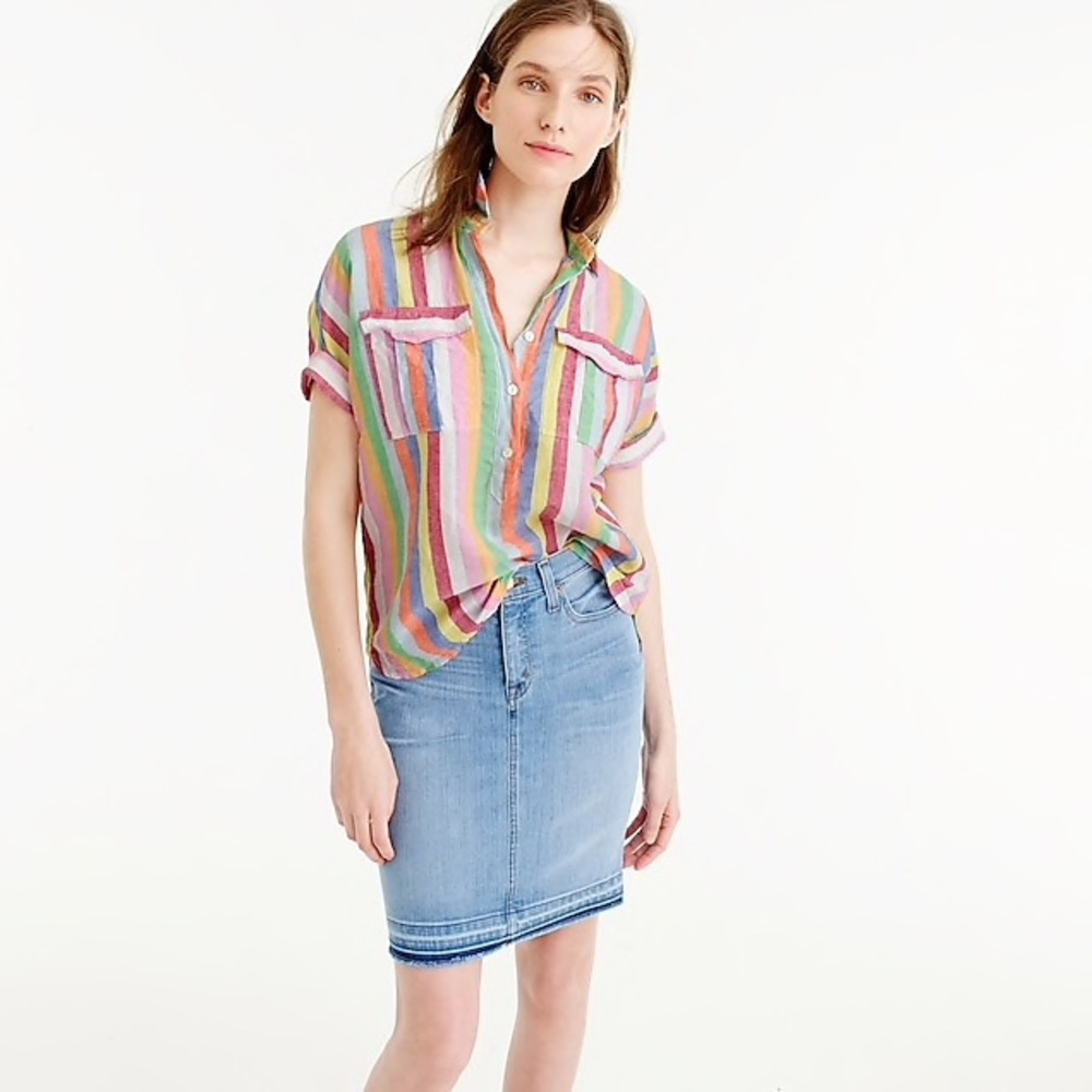 NWOT J.Crew candy linen popover shirt